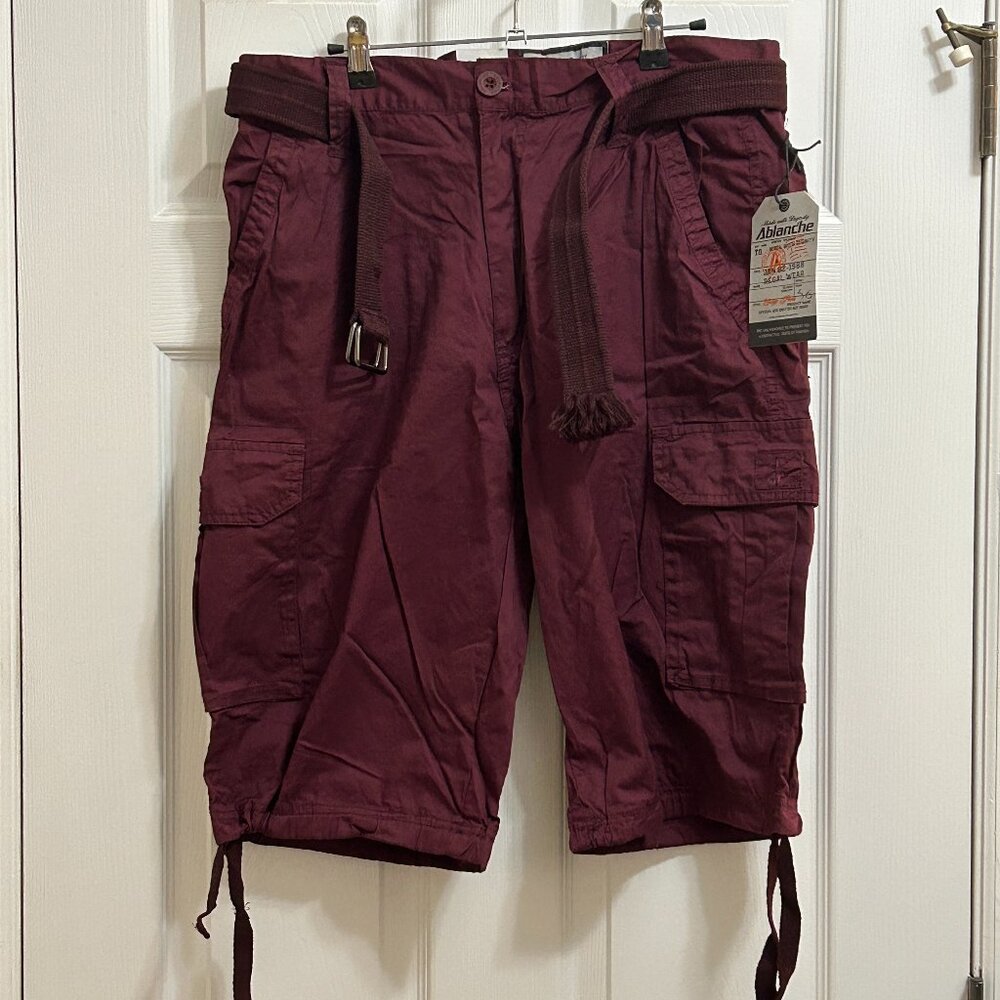 Ablanche Men’s Cargo Hiking Shorts Burgundy Belted Size36 (34 actually) - READ